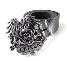 Mens big buckle belts Black pu leather belt men with Rock Queen Band belt buckle metal worldwide3574049