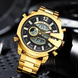 Wristwatches Dual Display Men Big Dial Wrist Watches Gold Top Male Clock 2024 Black Quartz Wristwatch Chronograph Dropship