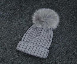 Winter Warm Grey Fur Pom Pom Hat Women Knitted Hats For Women Beanies Balls1341600