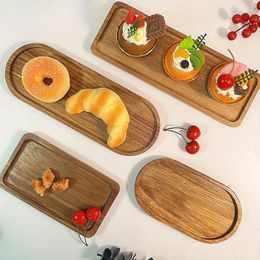 Plates 1Pc Tableware Solid Wood Rectangular Oval Dessert Plate Japanese-style Wooden Tray Snack Dried Fruit