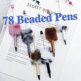 78Pcs LFeather Plush Bead Pen Wholesale Beaded Ballpoint Pens Advertising Gift Creative DIY Handmade Sticker Stationery
