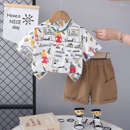 Clothing Sets Toddler Boy Summer 2024 Leisure Graffiti Letter House Short Sleeve Shirts And Shorts Two Piece Set Kids Boys Suits
