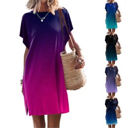 Casual Dresses Womens Summer Short Sleeve T Shirt Dress Slit Beach Tunic Top Printed