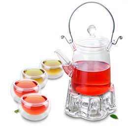 Teaware Sets 1x Tea Set E - 350ml Heat-Resisting Glass Teapot With Stainless Steel Handle 4 Cups Warmer