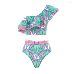 Women's Swimwear Printed Ruffle Fashion Split Swimsuit Summer Swiming Suit 2024 Luxury Shorts Bourkini Surf Wear