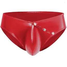 Underpants Mens Sexy Underwear With Press Button Big Penis Pouch Erotic Faux Leather Briefs Open Crotch Male Panties Gay