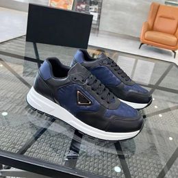 Men casual sneaker shoes Brushed sneaker downtown plaine leather Triangle-logo calf leather low top outdoor trainers lace up black white factory sale size 38-45 5.14 01