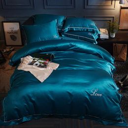 Bedding Sets Washed Silk Fiber Summer Set Cotton Cool Bed Embroidery Sheet Bedclothes Flat Home Fitted Cover 4pcs Duvet