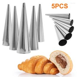 Baking Moulds 5pcs High Quality Conical Tube Cream Mould Bread Stainless Moulds Croissants Cone Horn Spiral Steel Roll Pastry Cake