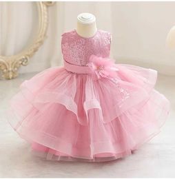 Girl's Dresses Summer Toddler Girl Baby Dress Big Bow Baptist Dress Girl First Birthday Party Wedding Dress Girl Fluffy Dress Y240514