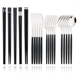 Dinnerware Sets Korean Spoon Tableware Cutlery 15-20pcs Silver Set Black Chopsticks Fork Stainless Steel Knife Luxury