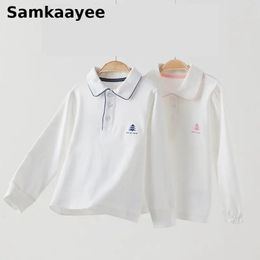 3 16y Kids Polo Shirts Children Long Sleeve Tees Summer Baby Boys Girls Clothes Turn Down Collar White Solid Colour School Top y3 240514