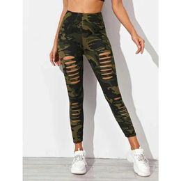 Women's Leggings Camo Printed Leggings Women Sexy Hollow Out Leggings Slim Stretchy High Waist Pants Workout Running Push Up Butt Trousers Y240508