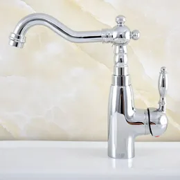 Kitchen Faucets Silver Polished Chrome Brass Wet Bar Bathroom Vessel Sink Faucet Mixer Tap Swivel Spout Single Handle One Hole Msf828