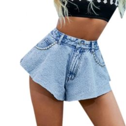 Women's Jeans Minimalist Solid Denim Shorts For Women High Waist Patchwork Pockets Casual Loose Short Pants Female Fashion Summer Clothing