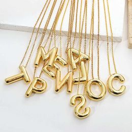 Pendant Necklaces Aesoa Necklace Gold Plated Copper Short Fat Letter Balloon Bubble Initial Letter Pendant Necklace Mens Charm Necklace J240513