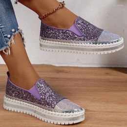 Casual Shoes Women Sneakers 2024 Flat Sequined Mesh Lace-up Fine Diamond Sequins Platform Vulcanized