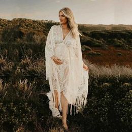 Maternity Dresses Maternity Photography Dress Bohemian Style with Lace and Fringe for Pregnant Women Babyshower Dress Pregnant Woman T240509