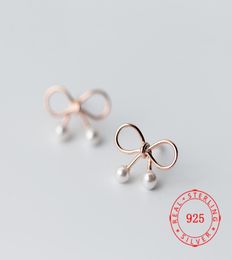 whole stud earrings high quality 925 sterling silver 14k gold earring white pearl bowknot rosette lady women chinese earring 9894036