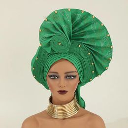 Ethnic Clothing High Quality African Nigeria Wedding Gele With Stones Headband Turban Head Scarf Hat Auto Headtie Aso Oke Bonnet Wrap