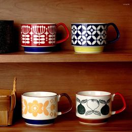 Cups Saucers Vintage Ins Style Drinkware Hanging Ear Coffee Cup Afternoon Tea Japanese Ceramic Printing Mug Creative Breakfast Milk