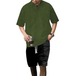 2024 Short sleeved shorts set men's summer knit jacquard oversized loose collar solid color t-shirt for men M514 68