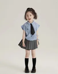 Clothing Sets Baby Girls Summer Clothes Irregular Striped Shirt Pleated Skirt 2pcs Teen Kids Skirts Suit Children School Outfits 3 4 6 12