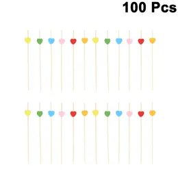 Disposable Flatware 100Pcs Bamboo Fruit Picks Cocktail Creative Toothpicks String Party Supplies (Colorful Heart Styling)