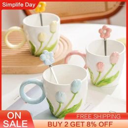 Mugs Ceramic Drink Cup High Quality Easy To Clean Mug Comfortable Grip Porcelain Ceramics Hand Carved Tulip Smooth Handle