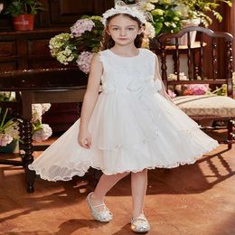 Girl's Dresses 2024 Spring and Autumn Girls/Childrens Fashion Leisure Embroidered Flower Princess Dress Tank Top Dress 3-7 Years Old Y240514