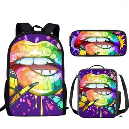School Bags Sexy Lip Design 3Pcs/Set Bag Causal Backpack For Teenager Girls Boys Student Campus Book With Lunch Pencil