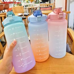 Water Bottles 2000ml Iter Bottle With Straw Female Large Portable Travel Sports Fitness Cup Summer Cold Time Scale