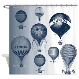 Shower Curtains Up And Away Retro Blue Balloon In The Air Double Single Various Styles Waterproof Vintage Curtain With Hooks