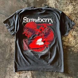 Men's T Shirts 2024 Strawberry Printed Pattern T-Shirts Summer Couple Daily Versatile Loose Tops Cotton Oversized O-Neck Short-sleeves