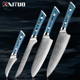 Damascus Steel Knife Japanese Vg10 Super Steel Sharp Chef Knife Kitchen Slicing Santoku Paring Knives Boning Knife Belle Wood