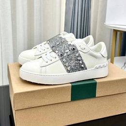 Casual Shoes Ladies Small White Summer Crystal Decor Round Toe Non-slip Leisure Metal Rivet Thick Bottom Female Loafers