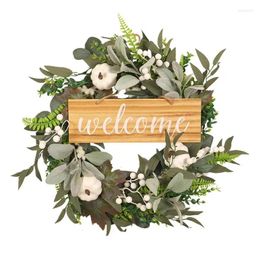 Decorative Flowers Front Door Wreath Farmhouse Window Wreaths With Welcome Sign Home Decor For Patio Porch Living Room Garden Wedding