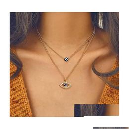 Pendant Necklaces 3Pcs/Set Hamsa Evil Eye Necklace Turkish Blue Hand Pendant Necklaces Lucky Protection Jewelry Gift For Women Girls W Dhdc0