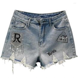 Women's Shorts Tassel Drill Torn Denim For 2024 Summer Retro Slim Ragged Pants Female Short Jeans Street Clothing