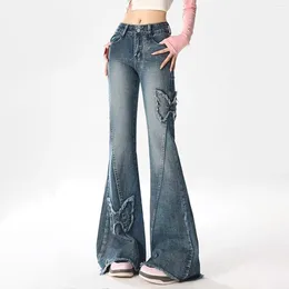 Women's Jeans Womens' Flare Butterfly Design Low Rise Vintage Baggy Pants Long Flared Trousers For Fine Womens Casual Streetwear