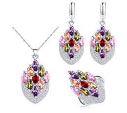 many colors colorful cubic zircon 925 sterling silver jewelry set earrings ring necklace set for women pretty design5987426