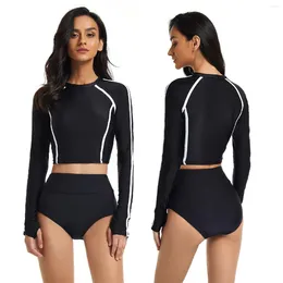 Women's Swimwear Summer Women Tankini Two Piece Separate Suit Long Sleeved Flat Angle Shorts Rash Guards Surfing Snorkeling Windsurfing