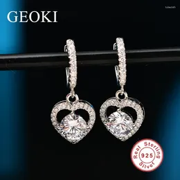 Dangle Earrings Geoki Luxury 925 Sterling Silver Passed Diamond Test Total 1-2 Ct Perfect Cut D Color VVS1 Moissanite Heart Shape Drop