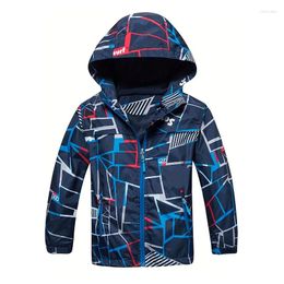 Jackets Boys Fashion Windbreaker Fleece Lining Hooded Jacket Long Sleeve Zip Up Waterproof Kids Clothing