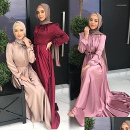 Ethnic Clothing Muslim Women Satin Maxi Dress Eid Ramadan Islamic Dubai Turkey Abaya Kaftan Arab Robe Abayas Evening Party Gown Caft Dhhzg