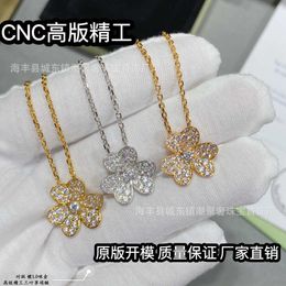 High grade Designer necklace vancefe for women V Gold Gaoding Clover Necklace Full Diamond CNC Precision Edition Silver Plated 18K Thick Gold Petal Pendant Factory