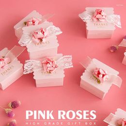 Gift Wrap 5/10/20pcs Flower Candy Box Square Rose Ribbon Paper Bag Party Wedding Gifts For Guests Romantic Bow Present Packaging Boxes