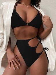 Women's Swimwear 2024 Asymmetric Cut Out Strappy High Waist Bikini Female Swimsuit Women Sexy 2-Pieces Brazilian Beach Bathing Suit
