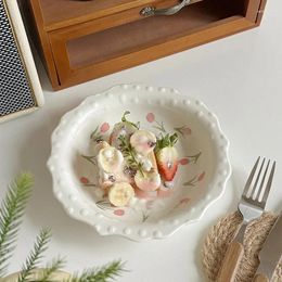 Plates Household Ceramic Plate Korean Style Floral Shape Ins Porcelain Dinnerware Afternoon Tea Fruit Salad Dessert Cake