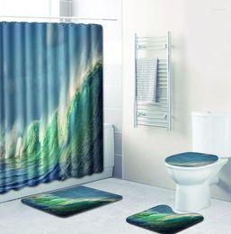 Bath Mats Zeegle Sea Set With Curtain Printed Bathroom Toilet Cover Protector Pads Shower Rugs Home Door